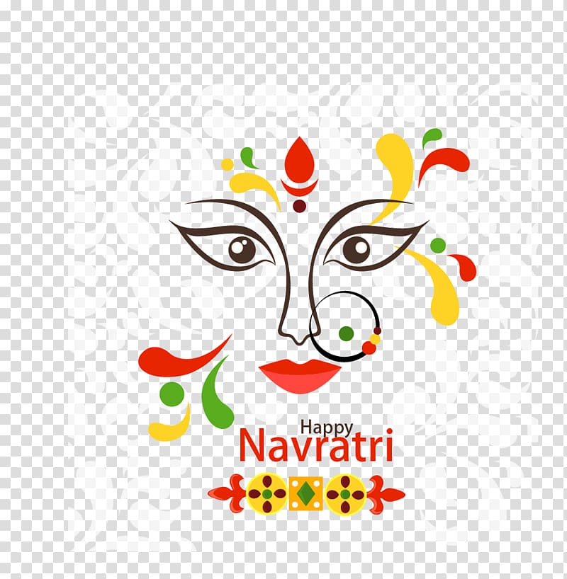 happy Navrati text, Navaratri Durga Puja Greeting card Dussehra Festival, India Dussehra transparent background PNG clipart