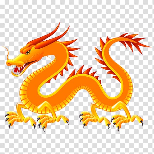 yellow and red dragon , Chinese dragon Illustration, Dragon transparent background PNG clipart