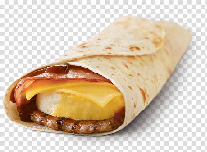 Breakfast Wrap Burrito Barbecue Bacon, egg and cheese sandwich, breakfast transparent background PNG clipart