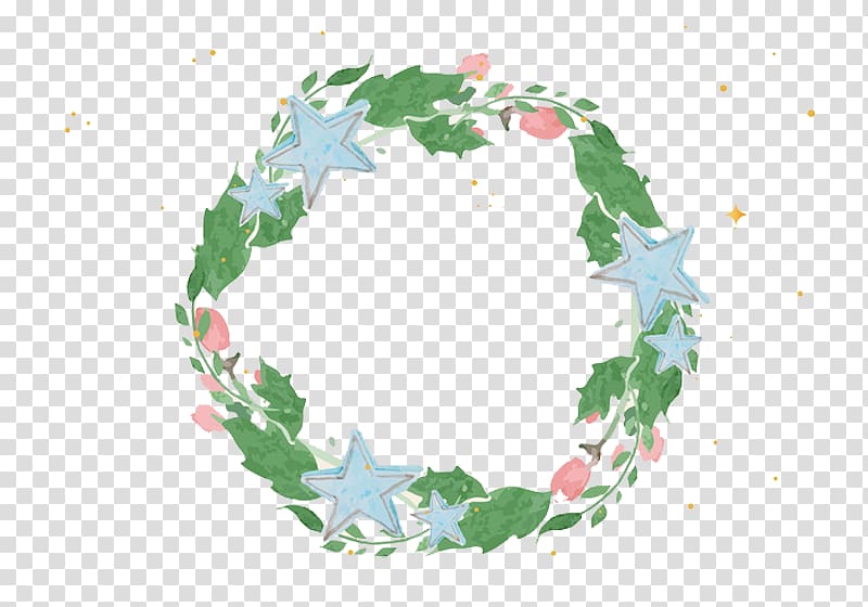 Watercolor painting Christmas Flower, Blue and green beautiful flower frame transparent background PNG clipart