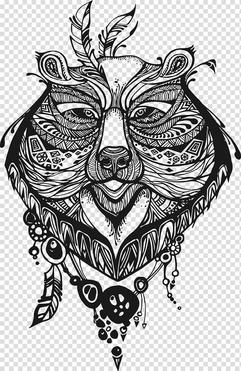 Bear Totem Drawing Illustration, Decorative totem wild boar transparent background PNG clipart