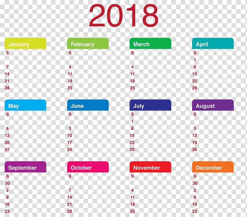 Online calendar , 2018 transparent background PNG clipart