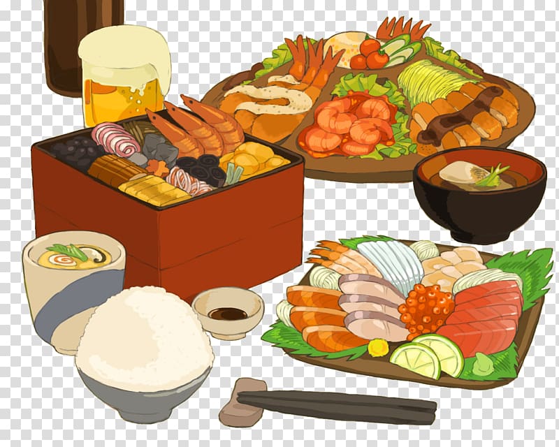 Japanese Cuisine Sushi Sashimi Bento Rice cake, Japanese food transparent background PNG clipart