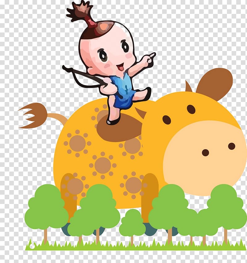 Qingming Chunfen Sembahyang Kubur Solar term Illustration, Cute cartoon riding a bull transparent background PNG clipart
