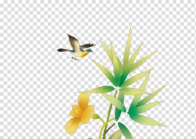 Bird Bamboo, Hand-painted flowers bamboo birds transparent background PNG clipart
