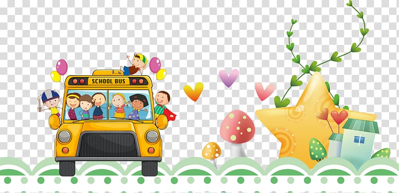 group of children on yellow bus graphic, Bus School Microsoft PowerPoint Template , Cartoon school bus transparent background PNG clipart