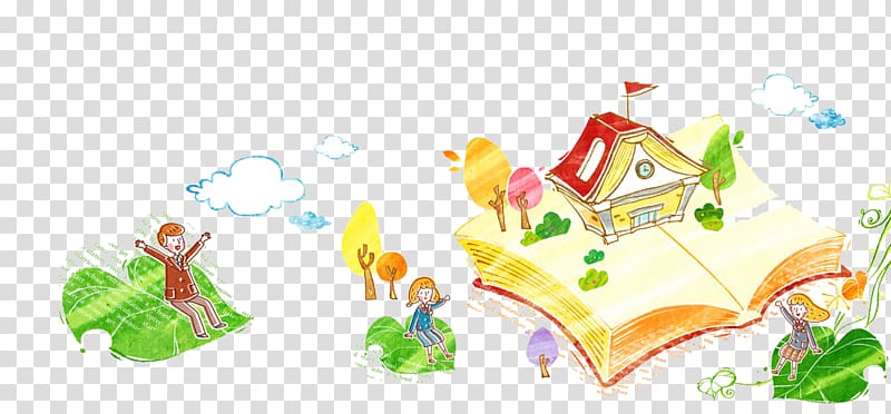 Learning Cartoon Comics Animation Illustration, House on books transparent background PNG clipart