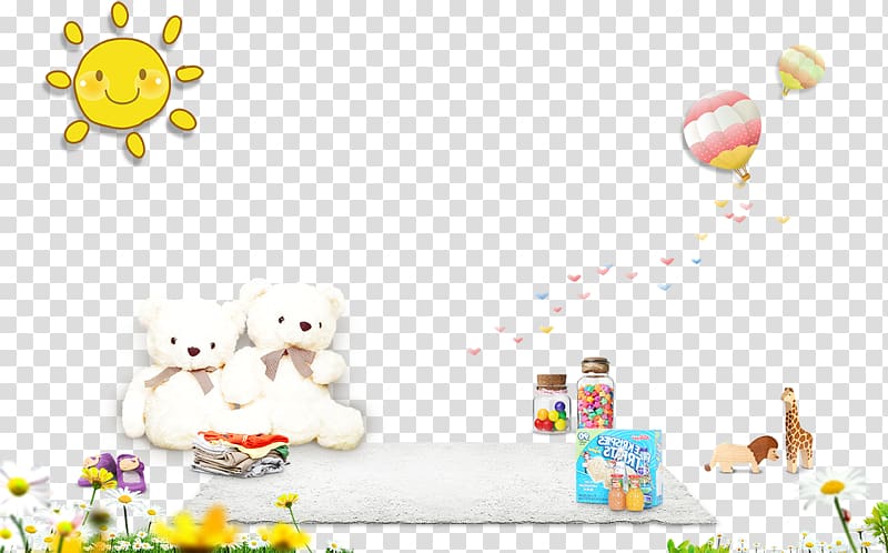 Bear Stuffed toy Child, Cartoon sun with carpet transparent background PNG clipart