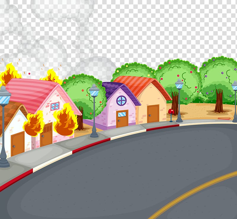 Cartoon Illustration, Burning house transparent background PNG clipart