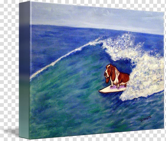 Basset Hound Beagle Dog surfing Tile art, watercolor Surfboard transparent background PNG clipart