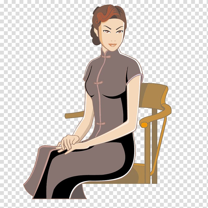 Poster Illustration, Women dress sitting on a chair transparent background PNG clipart