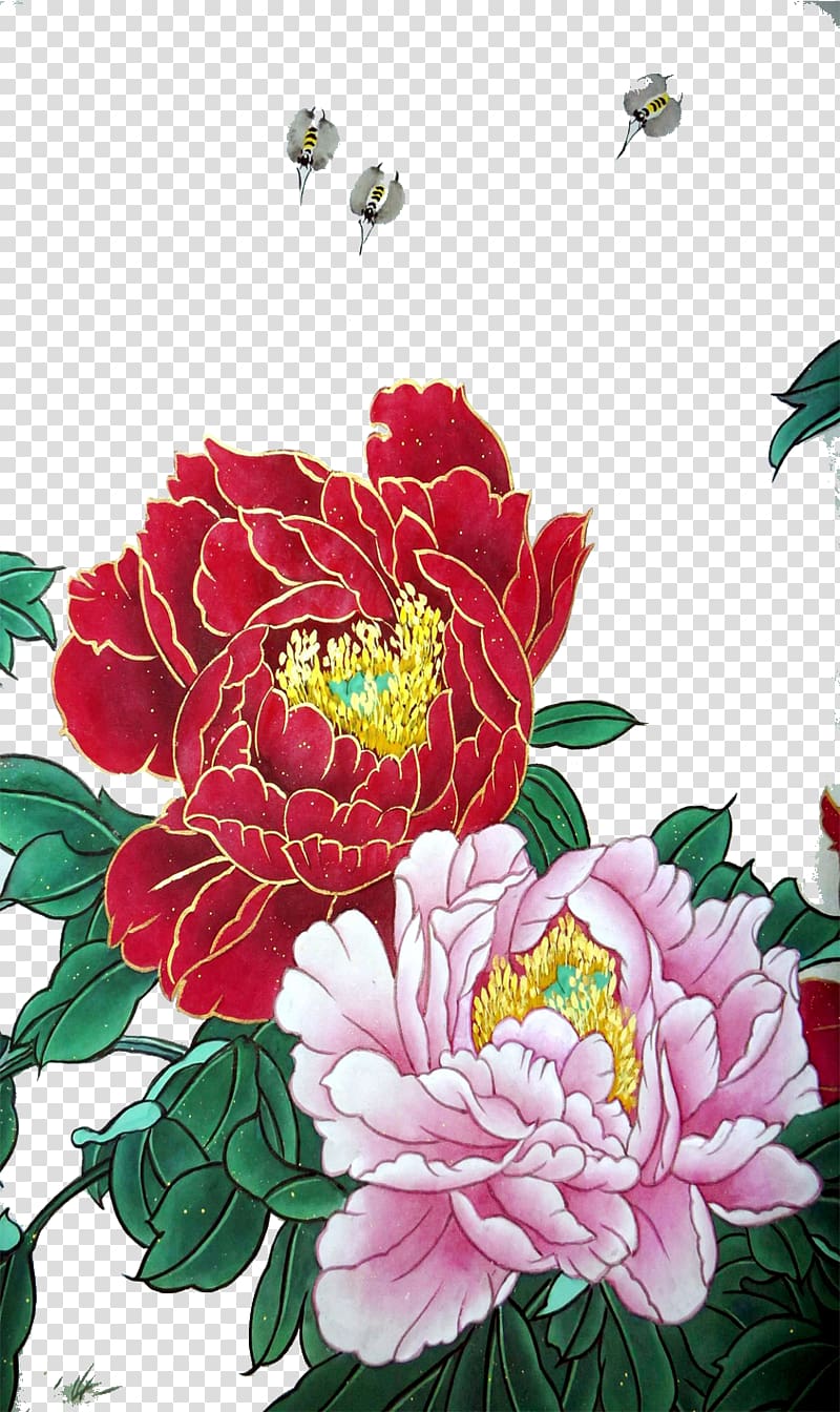 Moutan peony Ink wash painting Chinese painting, peony transparent background PNG clipart