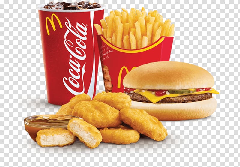 McDonald's combo meal, McDonald\'s Chicken McNuggets Fizzy Drinks McDonald\'s Big Mac Hamburger Coca-Cola, mcdonalds transparent background PNG clipart