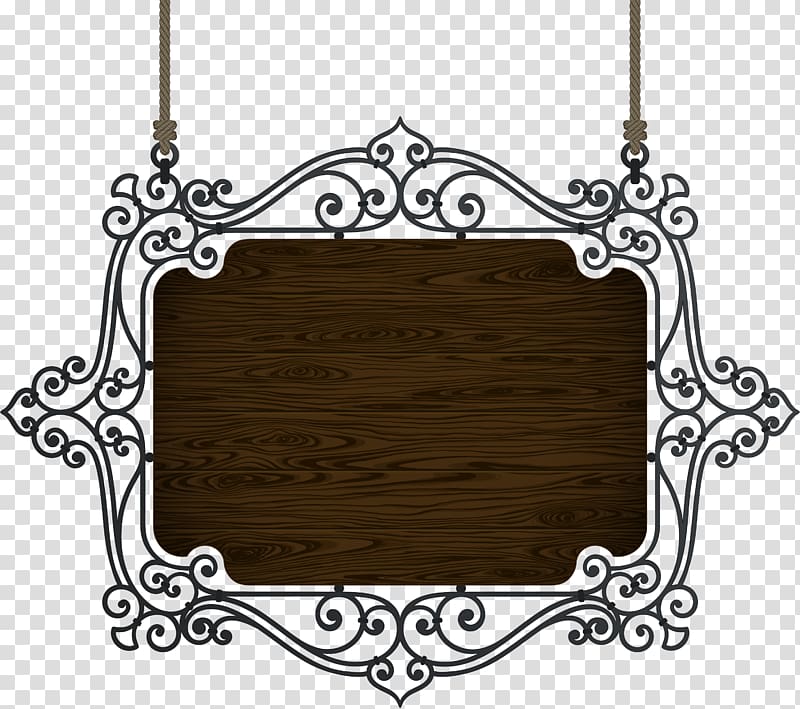 rectangular brown wooden board , Signage Iron, European wood brand transparent background PNG clipart