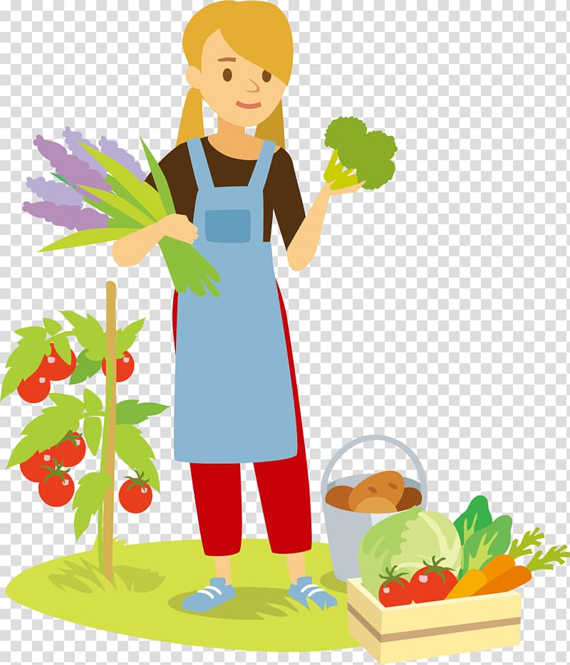 Cartoon Vegetable Illustration, Girls selling vegetables transparent background PNG clipart