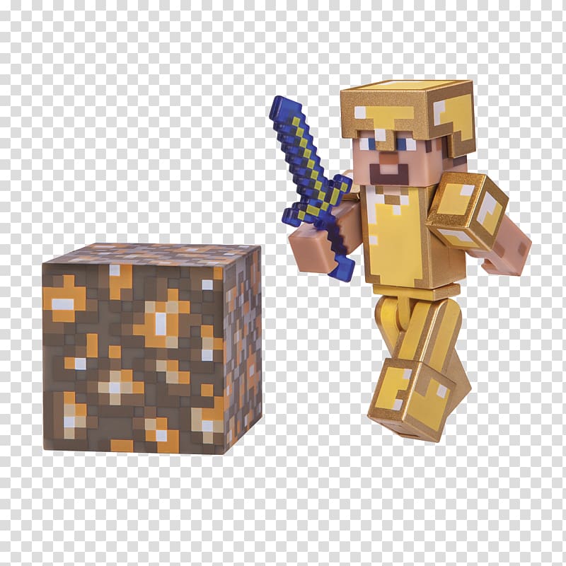 Minecraft Steve Video game Armour Action & Toy Figures, golden figure transparent background PNG clipart