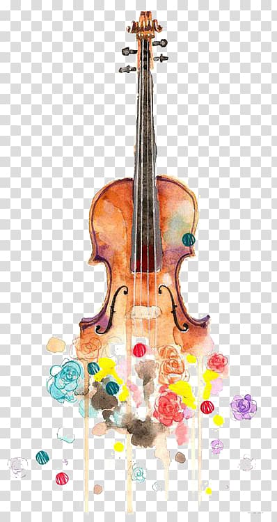 Violin Watercolor painting Drawing Musical instrument, Hand-painted violin transparent background PNG clipart