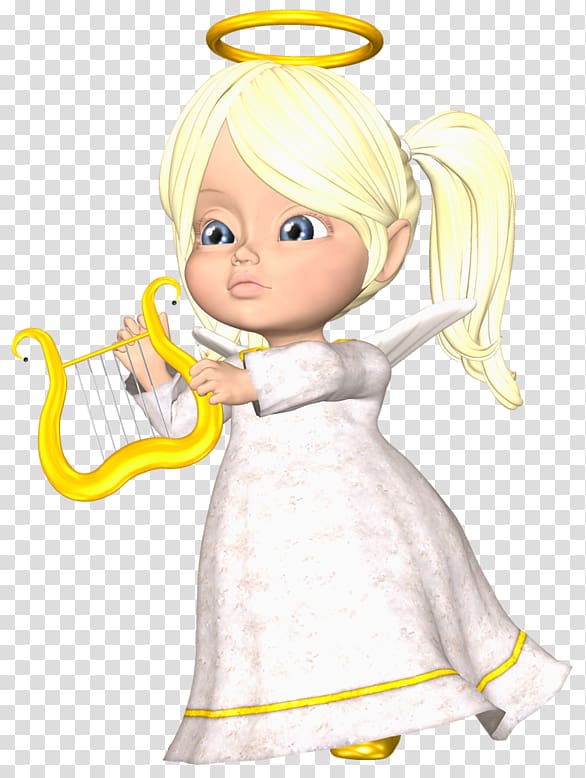 white angel holding string instrument illustration, Angel , Cute Large Blond Angel transparent background PNG clipart