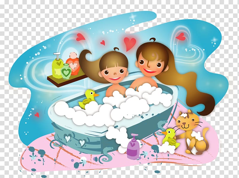 Bathing Illustration, Happy bath transparent background PNG clipart