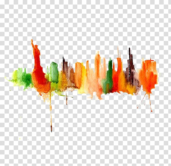 Watercolor painting Drawing Art Cityscape, Drawing Silhouette City transparent background PNG clipart