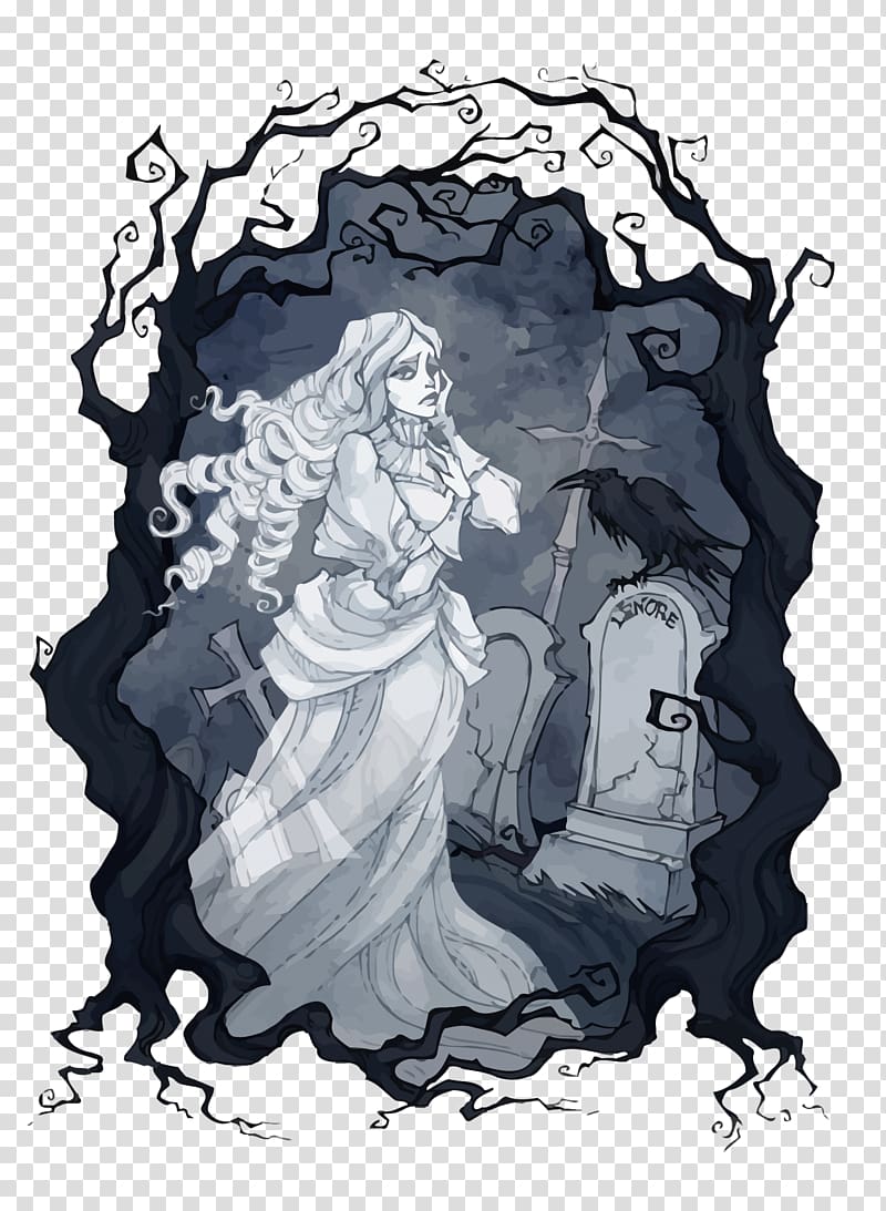 Lenore : Noogies The Raven Morella Illustration, Ghost of the cemetery transparent background PNG clipart