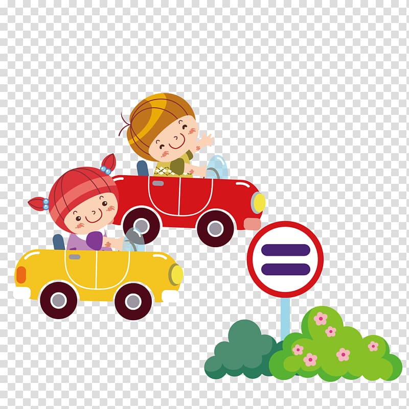 Boys and girls driving the car transparent background PNG clipart