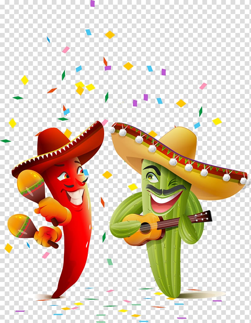 banana and cactus singing illustration, Mexican cuisine Cinco de Mayo Illustration, Hat cartoon ghost transparent background PNG clipart