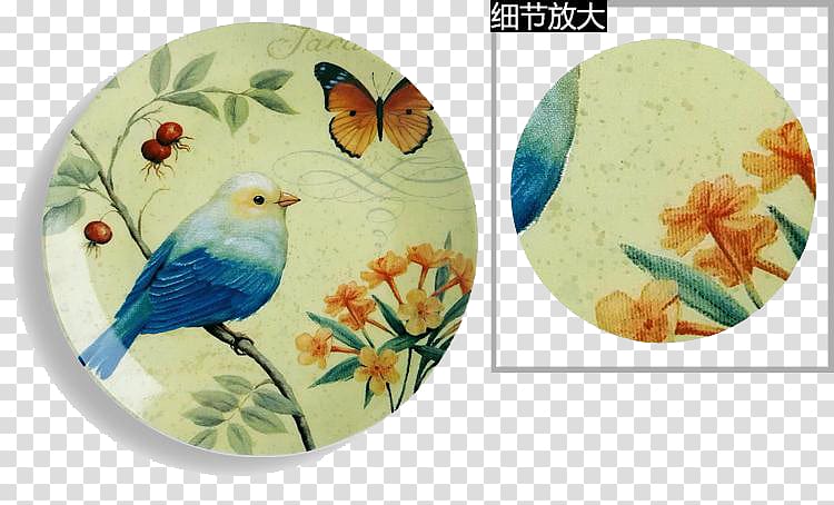 Bird Paper Plate frame Decoupage, Vintage blue bird tray transparent background PNG clipart