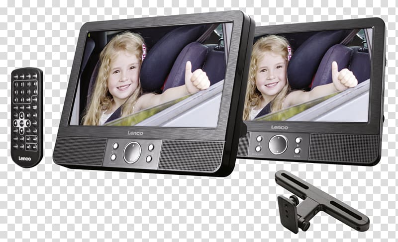 Portable DVD player Headrest DVD player + 2 monitors Lenco MES-405 Screen size diagonal Electronic visual display Computer Monitors, USB transparent background PNG clipart