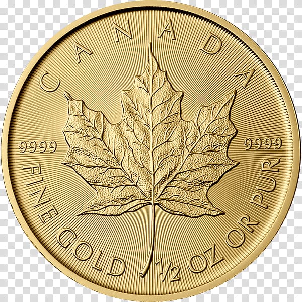 Canadian Gold Maple Leaf Bullion coin Canadian Silver Maple Leaf Canadian Maple Leaf, gold transparent background PNG clipart