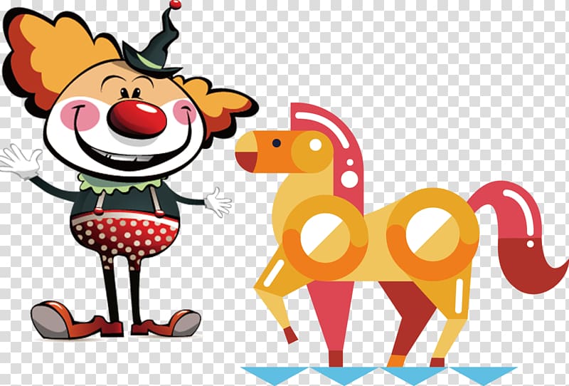 Cartoon Character Greeting card , Hand-painted clowns and horses transparent background PNG clipart