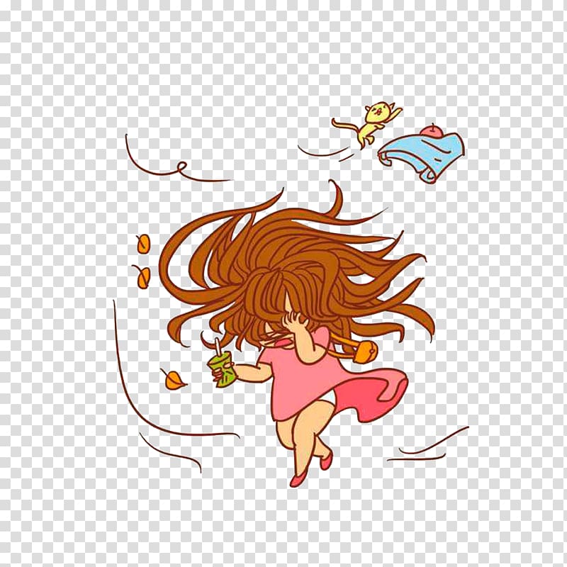 Cartoon , The wind ruffled the hair and covered the face transparent background PNG clipart