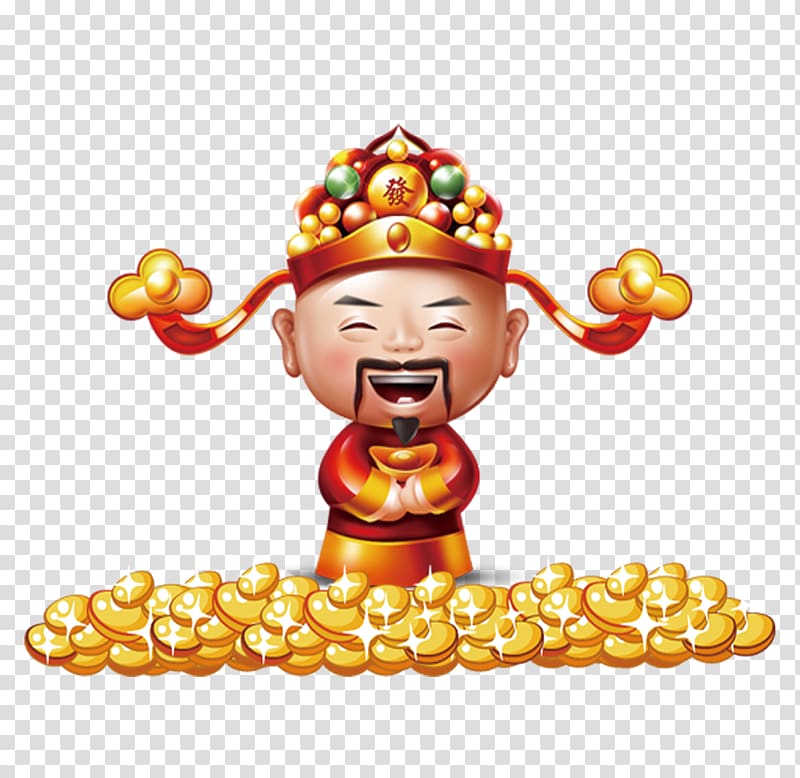 smiling Chinese boy standing , Caishen Chinese New Year, God of wealth transparent background PNG clipart