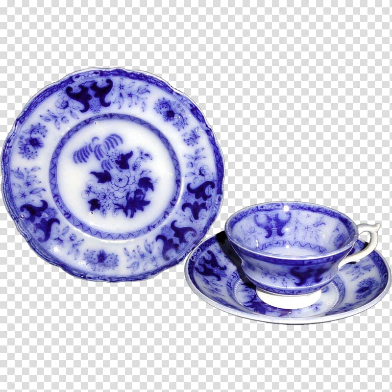 Coffee cup Saucer Blue and white pottery Ceramic Plate, Plate transparent background PNG clipart