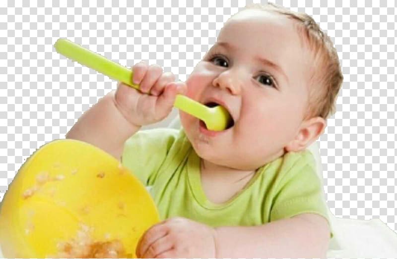 Infant Child Eating Surrogacy Food, Baby holding a spoon to feed themselves transparent background PNG clipart