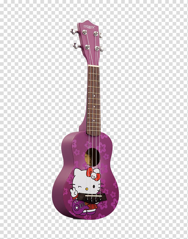 Hello Kitty Stratocaster Acoustic guitar Ukulele, Purple Hello Kitty guitar transparent background PNG clipart