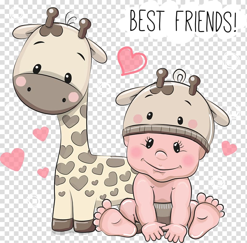 giraffe and baby illustration, Cartoon Infant Illustration, giraffe kids transparent background PNG clipart