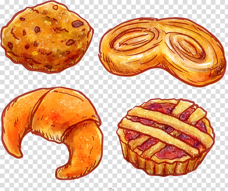 Danish pastry Croissant Bakery Portuguese sweet bread, painted bread croissants transparent background PNG clipart