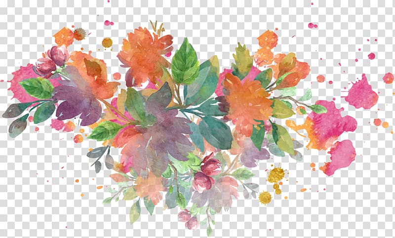 multicolored flowers illustration, Jindo County Floral design Watercolor painting, splash watercolor flowers transparent background PNG clipart