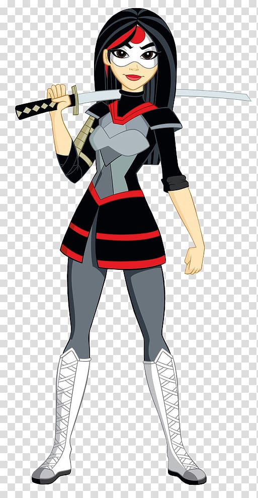 woman in gray and red ninja suit illustration, Katana DC Super Hero Girls Hawkgirl Wonder Woman Batgirl, DC superhero girls transparent background PNG clipart