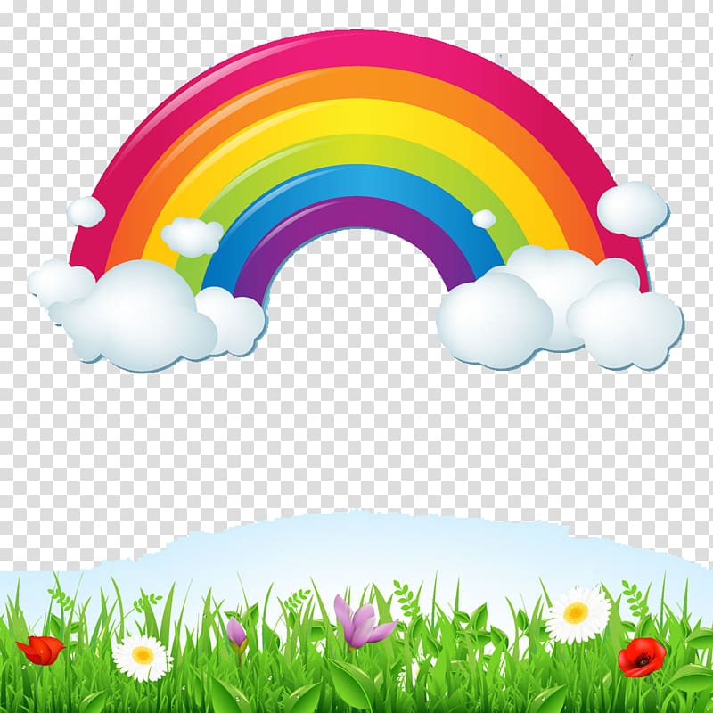 rainbow and flowers illustration, Rainbow Cloud Euclidean Sky Illustration, Seven color rainbow transparent background PNG clipart