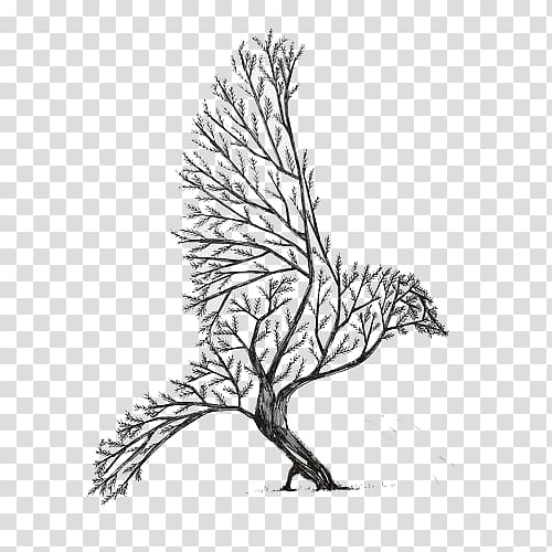 brown bird illustration, Drawing Ink Art Sketch, Bird Tree,Hand Painted transparent background PNG clipart