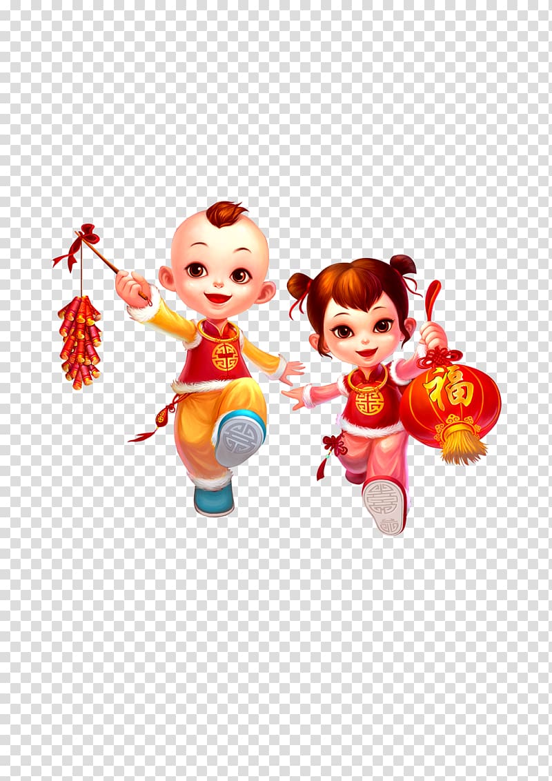 Chinese New Year Firecracker Bainian Red envelope Traditional Chinese holidays, China doll transparent background PNG clipart