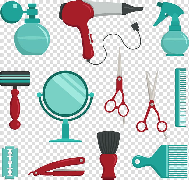 assorted hair grooming kit , Comb Barber Beauty Parlour Scissors, salon scissors transparent background PNG clipart