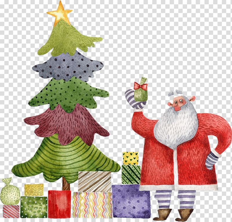 Christmas tree Santa Claus Gift, santa claus carries a gift transparent background PNG clipart