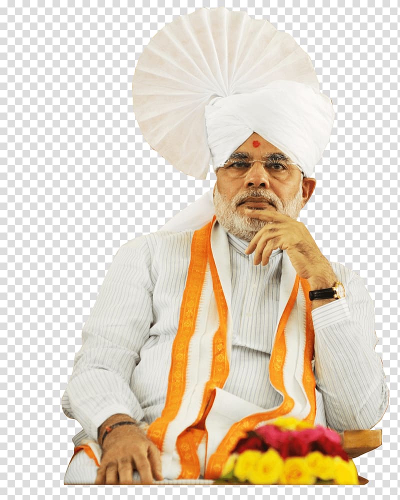 Narendra Modi wearing white turban illustration, Narendra Modi Thinking transparent background PNG clipart
