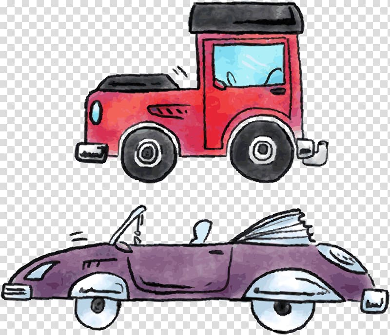 Vintage car Cartoon, Red classic car transparent background PNG clipart
