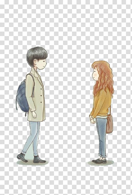 boy standing in front of a girl , Korean drama Fan art Drawing Illustration, Couple face to face material transparent background PNG clipart