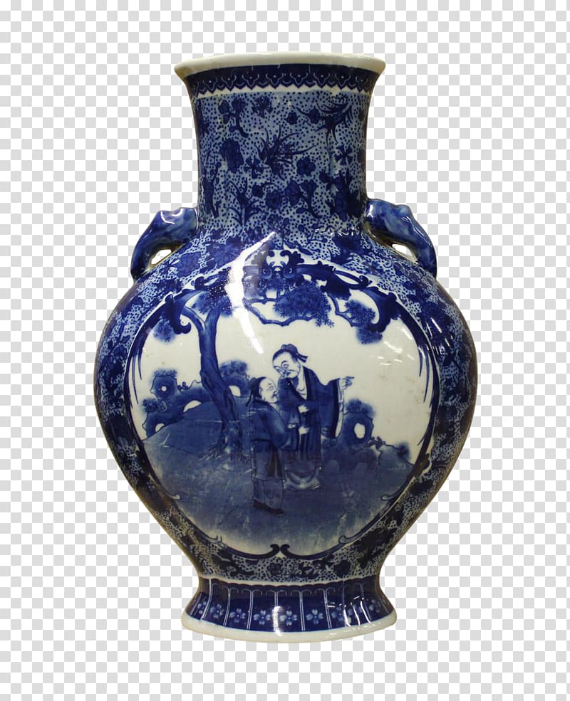 Jingdezhen Blue and white pottery Vase Ceramic, blue and white porcelain transparent background PNG clipart