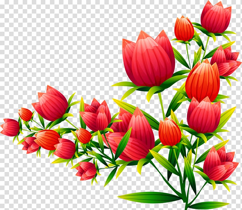 red petaled flowers , Floral design Tulip Flower Euclidean , Tulips Decorative corner transparent background PNG clipart